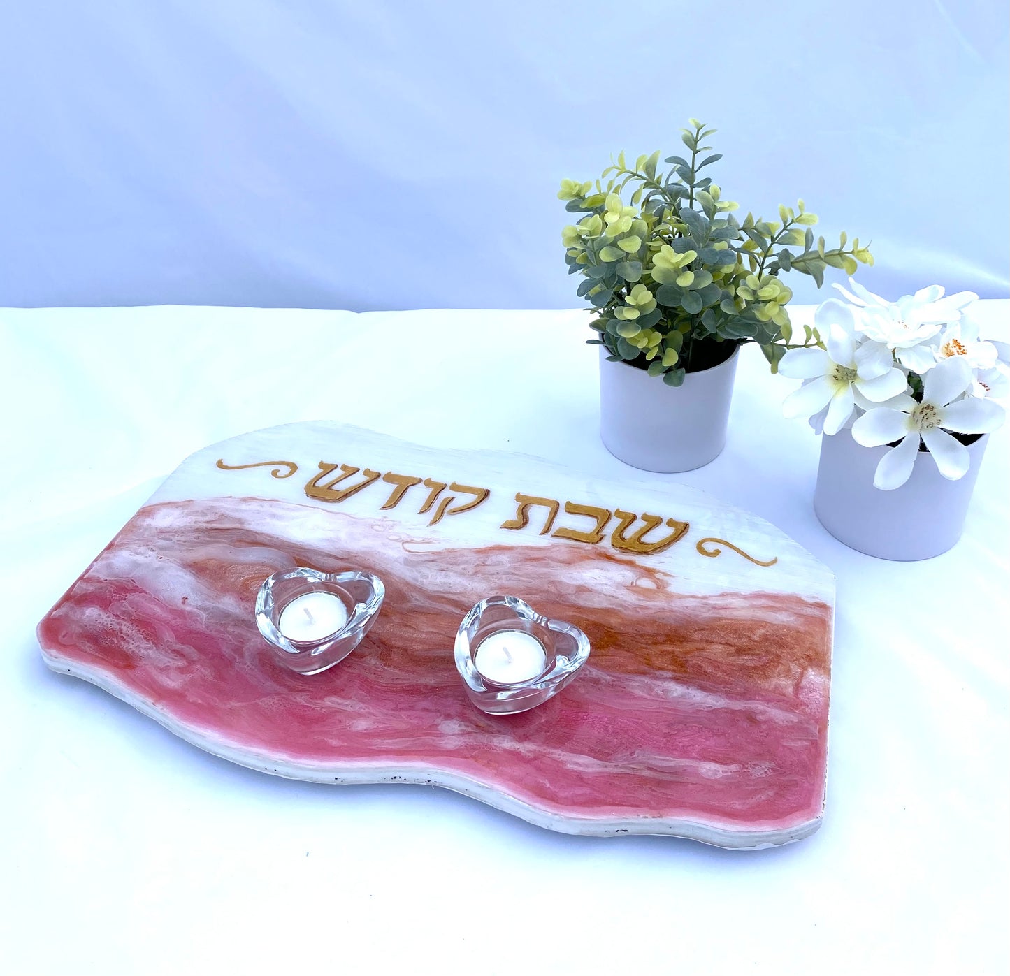 Challah tray pink and bronze ombre resin colors