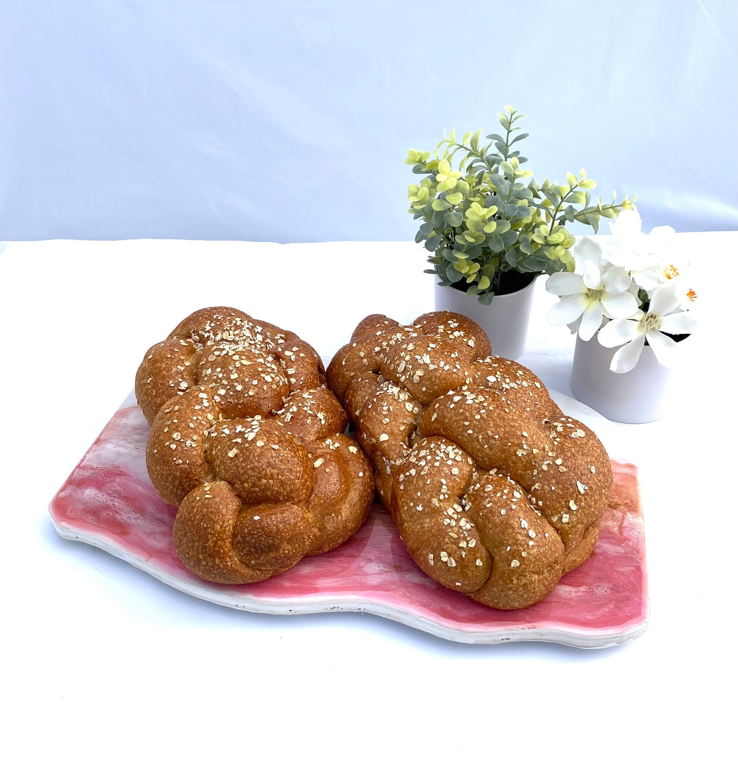 Challah tray pink and bronze ombre resin colors