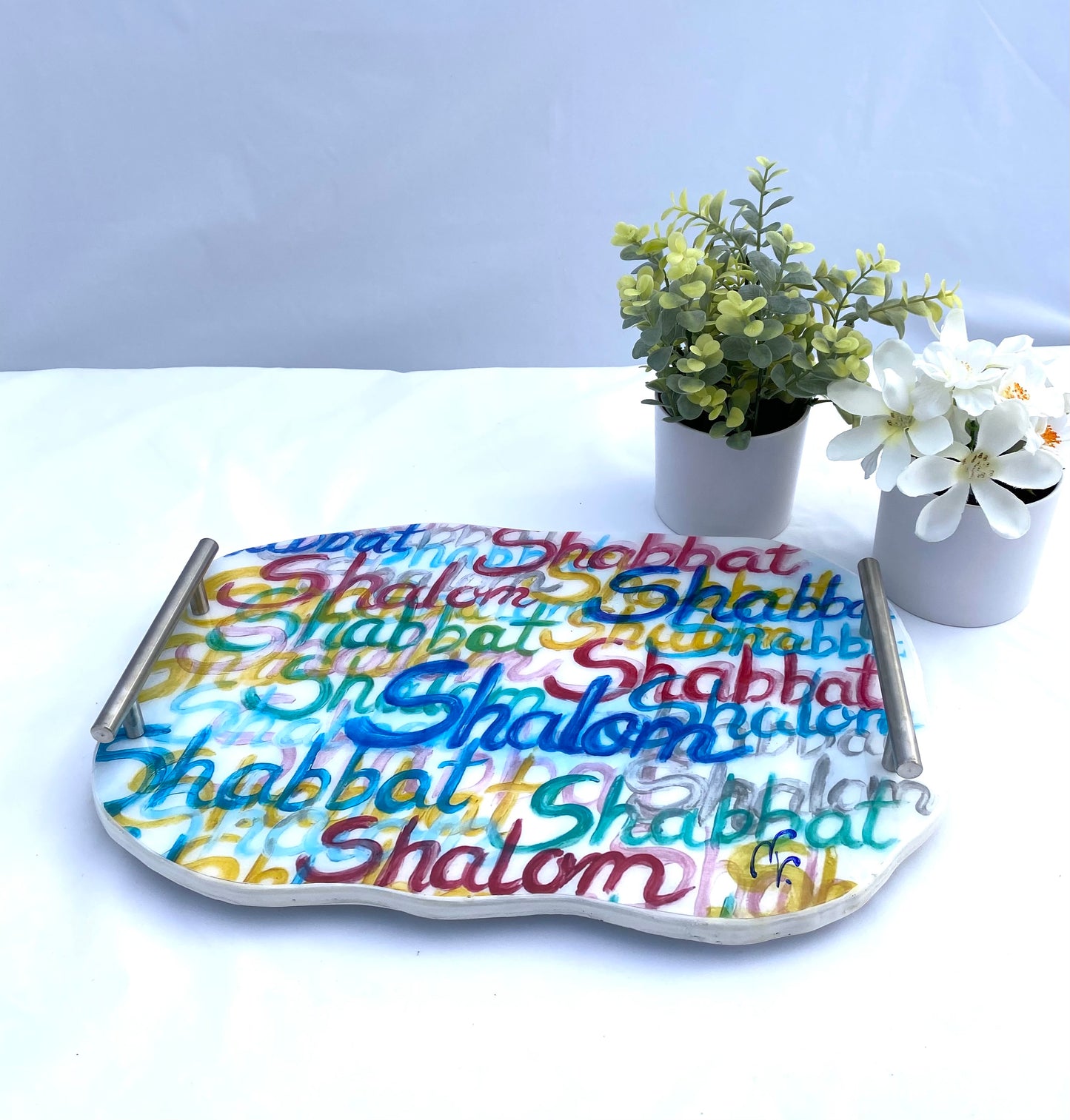 Challah tray pop art design with handle