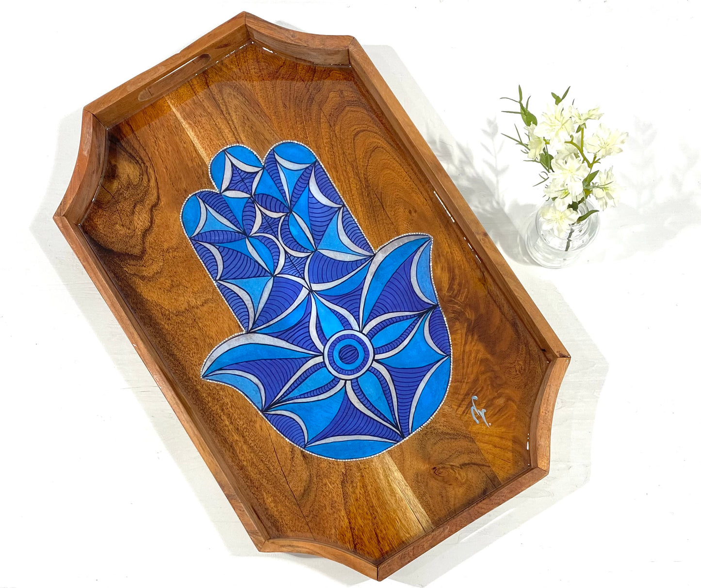Hamsa Moroccan Tray blue design