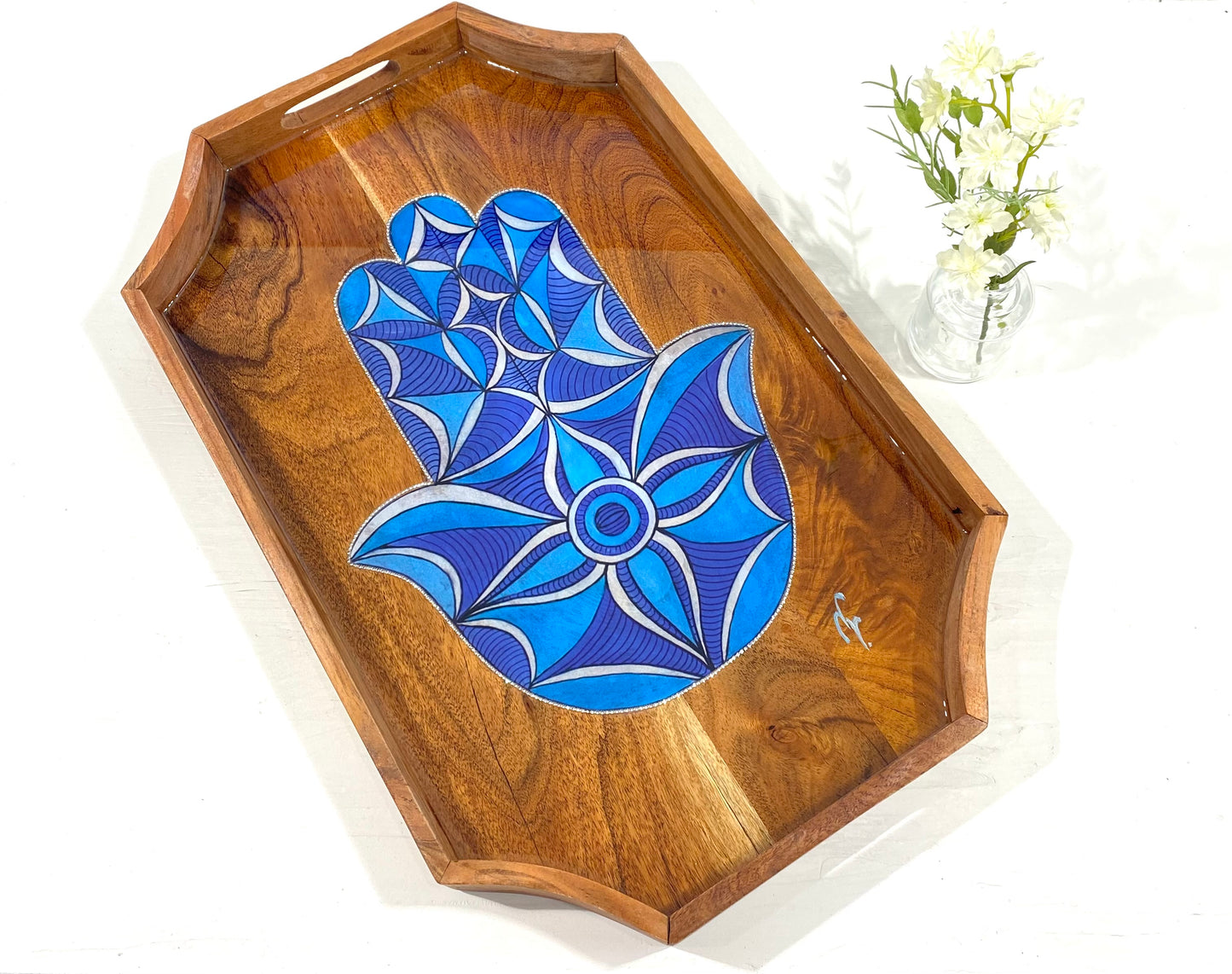 Hamsa Moroccan Tray blue design