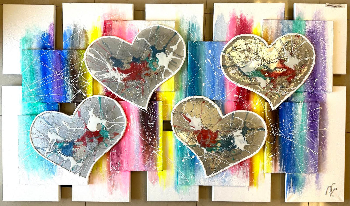 Mix media resin hearts collage