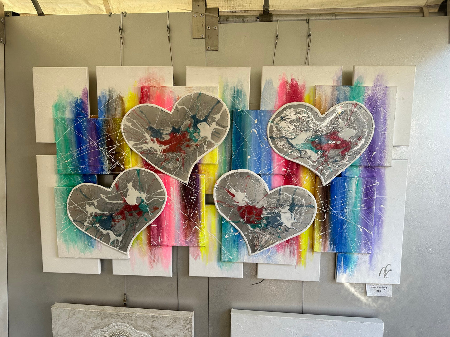 Mix media resin hearts collage