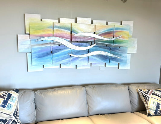 Sunset waves 3D collage